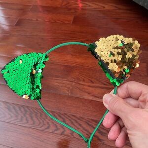 Green and Gold Cat Ear Headband with Reversible/Flip Sequins 💚💛